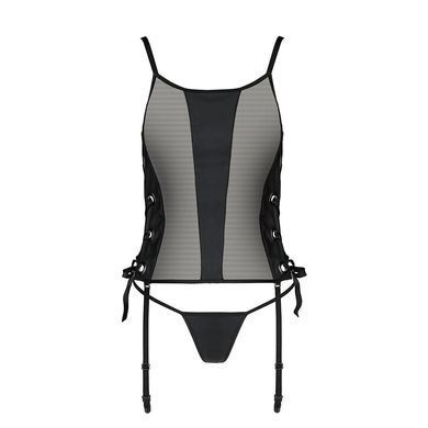 Сетчатый корсет с люверсами и съемными пажами Passion MALWIA CORSET L/XL, black, эко-кожа, стринги SO5765 фото Купить   Passion (Польща) 3 446 грн