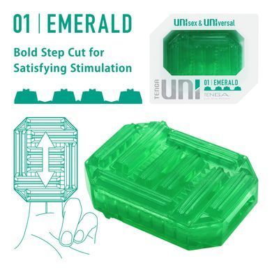 Унісекс-стимулятор Tenga UNI Emerald, зелений, з геометричним рельєфом, лубрикант у комплекті SO9805 фото Купити Унісекс-стимулятор Tenga UNI Emerald, зелений, з геометричним рельєфом, лубрикант у комплекті  Tenga  424 грн