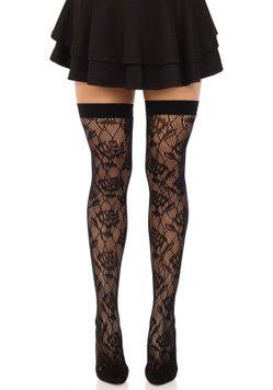 Панчохи Leg Avenue Wild rose net thigh highs, One Size, чорні, широка резинка, малюнок-троянди SX1042 фото Купити Панчохи Leg Avenue Wild rose net thigh highs, One Size, чорні, широка резинка, малюнок-троянди  Leg Avenue (США) 572 грн