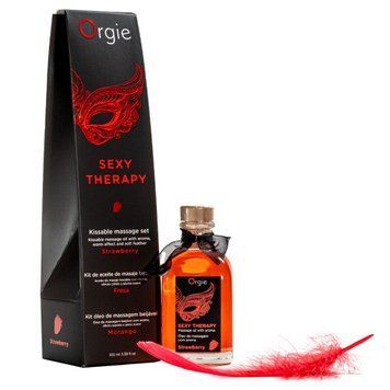 Набор для массажа Orgie &ndash; Sexy Therapy Strawberry (100 мл), съедобное разогревающее масло + перышко SX1507 фото Купить   Orgie 766 грн