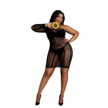 Платье-бодистокинг Moonlight Plus Model 05 XL-XXXL Black, закрытое одно плечо и рукав SO8196 фото Купить   Moonlight (Іспанія) 553 грн