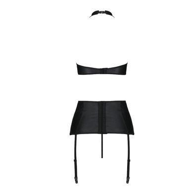 Комплект из экокожи Passion NANCY SET 4XL/5XL black, имитация шнуровки, топ, пояс для чулок SO7106 фото Купить   Passion (Польща) 3 187 грн