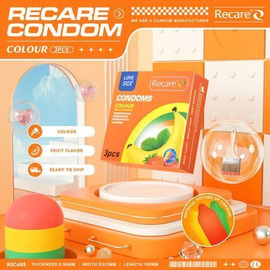 Презервативи Recare Color Fruit Flavour Condoms 3 шт, аромати: м'ята, банан, полуниця SX3318 фото Купити Презервативи Recare Color Fruit Flavour Condoms 3 шт, аромати: м'ята, банан, полуниця  Recare (Китай) 39 грн