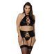 Комплект из экокожи Passion NANCY SET 4XL/5XL black, имитация шнуровки, топ, пояс для чулок SO7106 фото 1