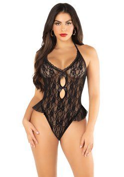 Боди Leg Avenue Lace Floral Lace Halter Teddy with Flutter Accent One Size, Black SX1755 фото Купить   Leg Avenue (США) 1 413 грн