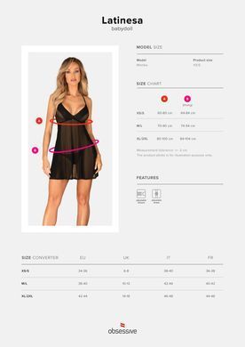 Пеньюар та трусики Obsessive Latinesa babydoll & thong XS/S SO9777 фото Купити Пеньюар та трусики Obsessive Latinesa babydoll & thong XS/S  Obsessive (Польща) 1 745 грн
