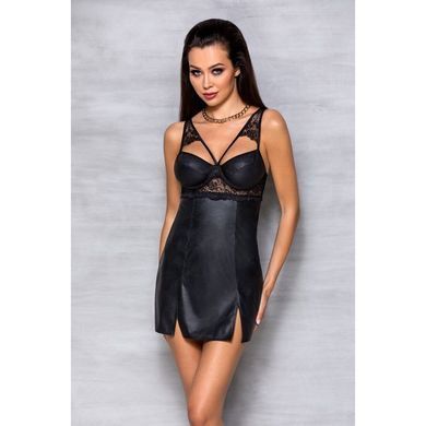 Бэби-долл из эко-кожи и кружева Passion LOONA CHEMISE L/XL, black SO5358 фото Купить   Passion (Польща) 3 732 грн