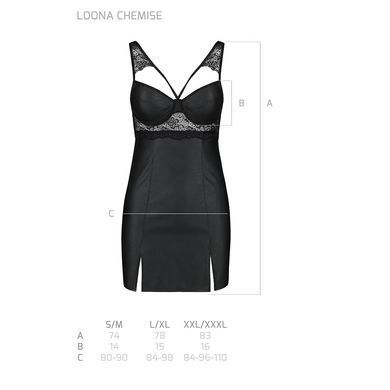 Бэби-долл из эко-кожи и кружева Passion LOONA CHEMISE L/XL, black SO5358 фото Купить   Passion (Польща) 3 732 грн