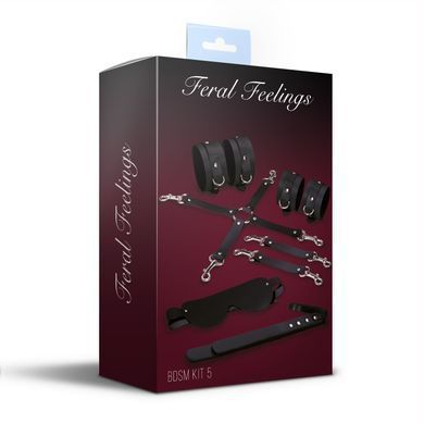 Набор для БДСМ 5 в 1 Feral Feelings BDSM Kit 5 Black, наручники, поножи, крестовина, маска, паддл SO8272 фото Купить   Feral Feelings (Україна) 2 568 грн