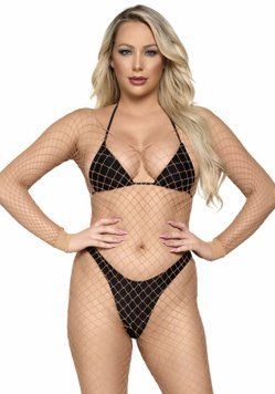 Бодистокинг в крупную сетку Leg Avenue Long Sleeved Bodystocking One size Nude, длинный рукав SO8615 фото Купить   Leg Avenue (США) 858 грн
