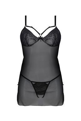 Пеньюар Passion DROSERA CHEMISE black, L/XL, кружевной лиф со стрепами, трусики в комплекте SX0473 фото Купить   Passion (Польща) 2 669 грн