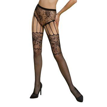 Эротические колготки-бодистокинг Passion ECO S004 black, закрытые трусики, декор, подвязки SO7093 фото Купить   Passion (Польща) 720 грн
