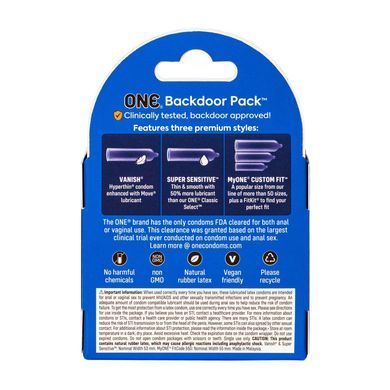 Презервативи ONE Backdoor, 3 шт, 3 види, картонне паковання SX0785 фото Купити Презервативи ONE Backdoor, 3 шт, 3 види, картонне паковання  ONE (США) 276 грн