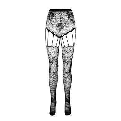 Эротические колготки-бодистокинг Passion ECO S004 black, закрытые трусики, декор, подвязки SO7093 фото Купить   Passion (Польща) 720 грн