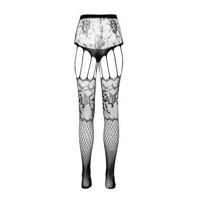 Эротические колготки-бодистокинг Passion ECO S004 black, закрытые трусики, декор, подвязки SO7093 фото Купить   Passion (Польща) 720 грн