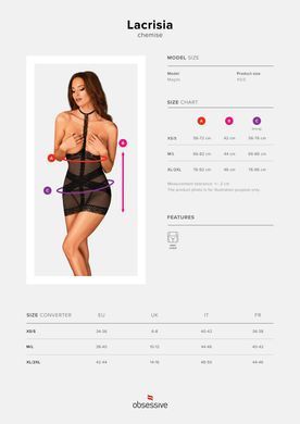 Напівпрозора сорочка з відкритими грудьми Obsessive Lacrisia chemise XS/S, чорна, з чокером SO7286 фото Купити Напівпрозорий набір з прикрасами Obsessive Ivannes top & thong S/M, чорний, топ та танга  Obsessive (Польща) 1 274 грн