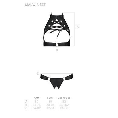 Комплект, открытый топ и трусики из эко-кожи с люверсами Passion MALWIA SET with Open Bra L/XL black SO5768 фото Купить   Passion (Польща) 3 141 грн