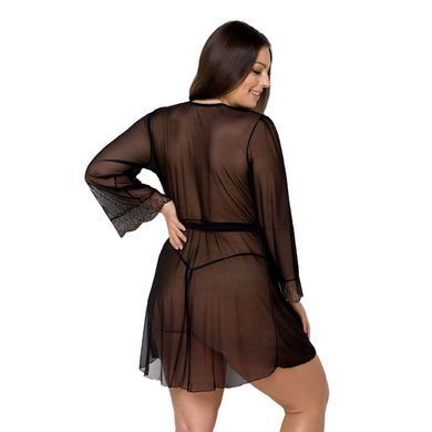 Пеньюар Passion AMBERLY PEIGNOIR 4XL/5XL, black, ажурные декольте и манжеты, широкие рукава SO7053 фото Купить   Passion (Польща) 4 619 грн