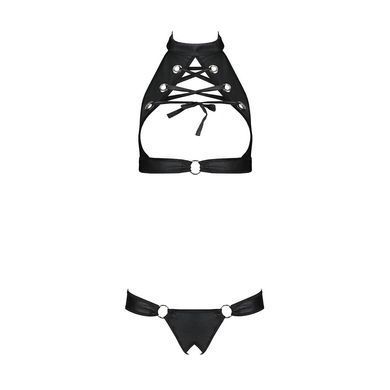 Комплект, открытый топ и трусики из эко-кожи с люверсами Passion MALWIA SET with Open Bra L/XL black SO5768 фото Купить   Passion (Польща) 3 141 грн