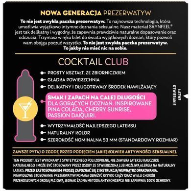 Презервативи SKYN Cocktail Club 3 шт, смаки Pina Colada, Cherry Sunrise та Passion Daiquiri SX2544 фото Купити Презервативи SKYN Cocktail Club 3 шт, смаки Pina Colada, Cherry Sunrise та Passion Daiquiri  SKYN (Бельгія) 212 грн