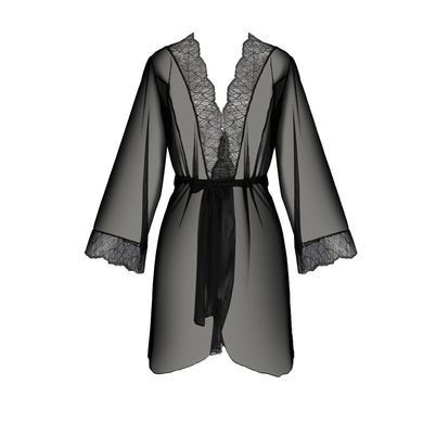 Пеньюар Passion AMBERLY PEIGNOIR 4XL/5XL, black, ажурные декольте и манжеты, широкие рукава SO7053 фото Купить   Passion (Польща) 4 619 грн