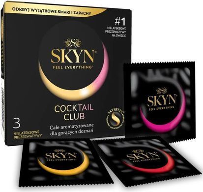 Презервативи SKYN Cocktail Club 3 шт, смаки Pina Colada, Cherry Sunrise та Passion Daiquiri SX2544 фото Купити Презервативи SKYN Cocktail Club 3 шт, смаки Pina Colada, Cherry Sunrise та Passion Daiquiri  SKYN (Бельгія) 212 грн