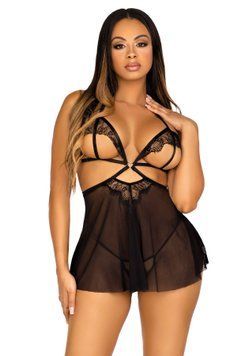 Сорочка бебі-дол з відкритими чашками Leg Avenue Lace and mesh babydoll & panty Black S, стрінги SO9163 фото Купити Сорочка бебі-дол з відкритими чашками Leg Avenue Lace and mesh babydoll & panty Black S, стрінги  Leg Avenue (США) 1 884 грн