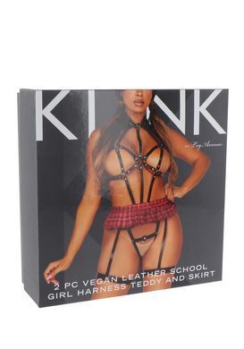 BDSM-костюм ученицы Leg Avenue Harness teddy & skirt S Black, портупея, мини-юбка, экокожа SO8567 фото Купить   Leg Avenue (США) 3 039 грн
