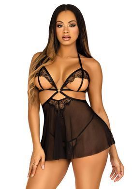 Сорочка бебі-дол з відкритими чашками Leg Avenue Lace and mesh babydoll & panty Black S, стрінги SO9163 фото Купити Сорочка бебі-дол з відкритими чашками Leg Avenue Lace and mesh babydoll & panty Black S, стрінги  Leg Avenue (США) 1 884 грн