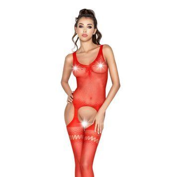 Бодістокінг Passion BS038 red, комбінезон, імітація панчіх і пояса Passion  &mdash; фото