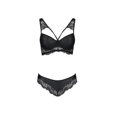 Комплект из эко-кожи с кружевом Passion LOONA SET L/XL, black, бра и трусики SO5361 фото Купить   Passion (Польща) 3 104 грн