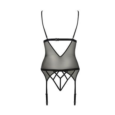 Корсет с открытой грудью Passion DIABOLINA CORSET S/M, black, пажи, трусики, полупрозрачный PS25805 фото Купить   Passion (Польща) 1 690 грн