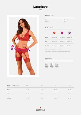 Комплект белья Obsessive Lacelove cupless 3pcs set XS/S Red, бюстгальтер, стринги, пояс для чулок SO8655 фото Купить   Obsessive (Польща) 1 921 грн
