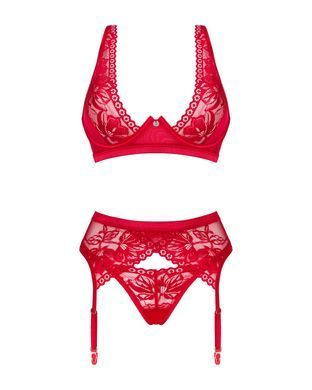 Комплект белья Obsessive Lacelove cupless 3pcs set XS/S Red, бюстгальтер, стринги, пояс для чулок SO8655 фото Купить   Obsessive (Польща) 1 921 грн
