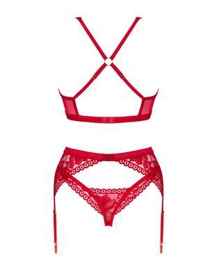 Комплект белья Obsessive Lacelove cupless 3pcs set XS/S Red, бюстгальтер, стринги, пояс для чулок SO8655 фото Купить   Obsessive (Польща) 1 921 грн