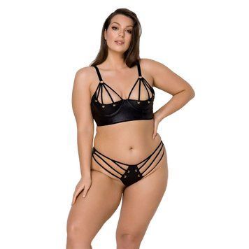 Комплект из экокожи Passion MALWIA BIKINI 6XL/7XL black, с люверсами и ремешками, бра, трусики SO7097 фото Купить   Passion (Польща) 3 667 грн