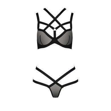 Комплект белья Passion Exclusive HAGAR SET L/XL, black, стрэпы, трусики и лиф PS24704 фото Купить   Passion (Польща) 2 189 грн