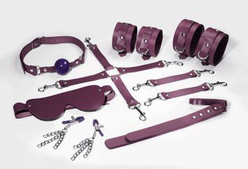 Набір Feral Feelings BDSM Kit 7 Burgundy, наручники, поножі, конектор, маска, падл, кляп, затискачі Feral Feelings  &mdash; фото