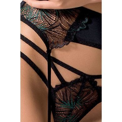 Комплект белья Passion Exclusive FLORIS SET L/XL, black, лиф, трусики, пояс для чулок PS23710 фото Купить   Passion  2 345 грн