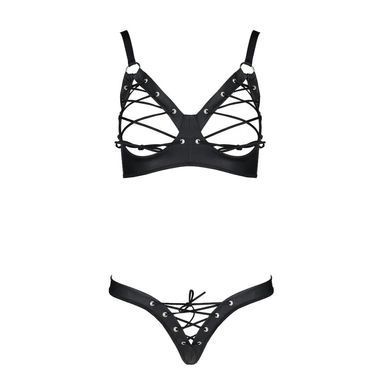Комплект из экокожи Passion CELINE BIKINI 4XL/5XL black, открытый бра, стринги со шнуровкой SO7057 фото Купить   Passion (Польща) 4 277 грн