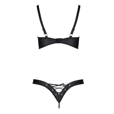 Комплект из экокожи Passion CELINE BIKINI 4XL/5XL black, открытый бра, стринги со шнуровкой SO7057 фото Купить   Passion (Польща) 4 277 грн