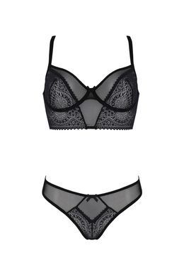 Комплект Passion DROSERA SET black, L/XL, сетка+кружево, бюстье и трусики танга SX0479 фото Купить   Passion (Польща) 3 455 грн