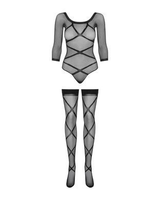 Бодистокинг Obsessive Bodystocking G320 S/M/L, чулки, боди, декор в виде линий SO7241 фото Купить   Obsessive (Польща) 1 043 грн