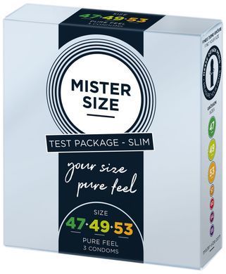 Набор презервативов Mister Size - pure feel - 47&ndash;49&ndash;53 (3 condoms), 3 размера, толщина 0,05 мм SO8039 фото Купить   Mister Size (Німеччина) 119 грн