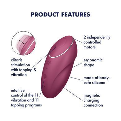 Вібростимулятор-пульсатор Satisfyer Tap & Climax 1 Red, ефект постукування пальцем, 2 мотори SX0566 фото Купити Вібростимулятор-пульсатор Satisfyer Tap & Climax 1 Red, ефект постукування пальцем, 2 мотори  Satisfyer (Німеччина) 1 588 грн
