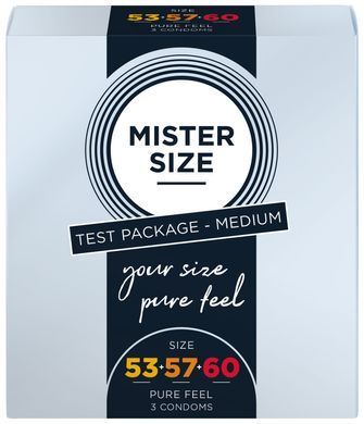 Набор презервативов Mister Size - pure feel - 53&ndash;57&ndash;60 (3 condoms), 3 размера, толщина 0,05 мм SO8040 фото Купить   Mister Size (Німеччина) 119 грн