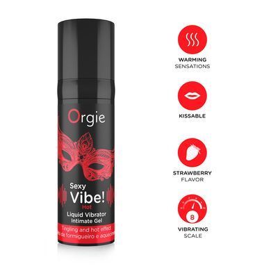Жидкий вибратор Orgie Sexy Vibe! Hot, 15 мл, согревающий, очень мощный, со вкусом клубники SX1551 фото Купить   Orgie (Бразилія-Португалія) 988 грн