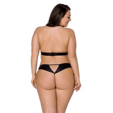 Комплект из экокожи Passion MALWIA SET with Open Bra 4XL/5XL black, топ и трусики с люверсами SO7100 фото Купить   Passion (Польща) 3 483 грн