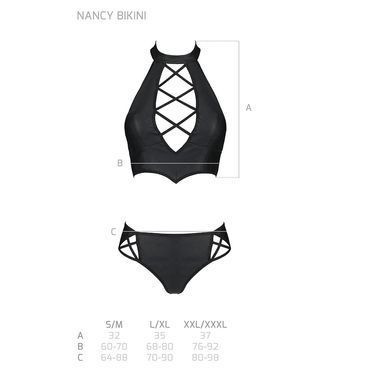 Комплект из эко-кожи Passion NANCY BIKINI L/XL, black, бра и трусики с имитацией шнуровки SO5367 фото Купить   Passion (Польща) 3 030 грн