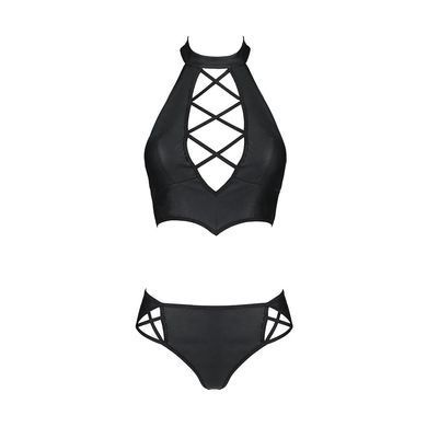 Комплект из эко-кожи Passion NANCY BIKINI L/XL, black, бра и трусики с имитацией шнуровки SO5367 фото Купить   Passion (Польща) 3 030 грн